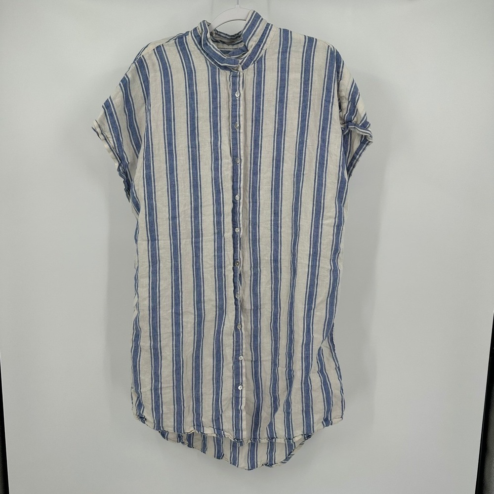 Womens Coastal Striped Linen Dress Size 1X Nautical Beachy Hampton Resort